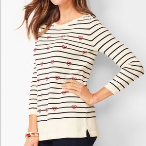 Talbots hearts and stripes crewneck sweater